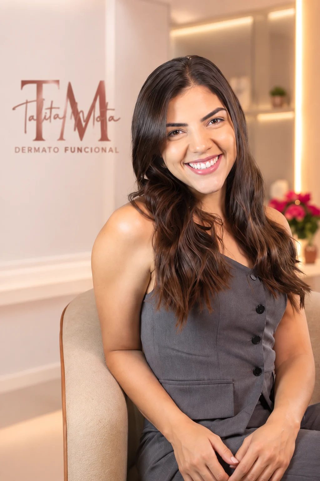 Talita Mota sorrindo na clínica
