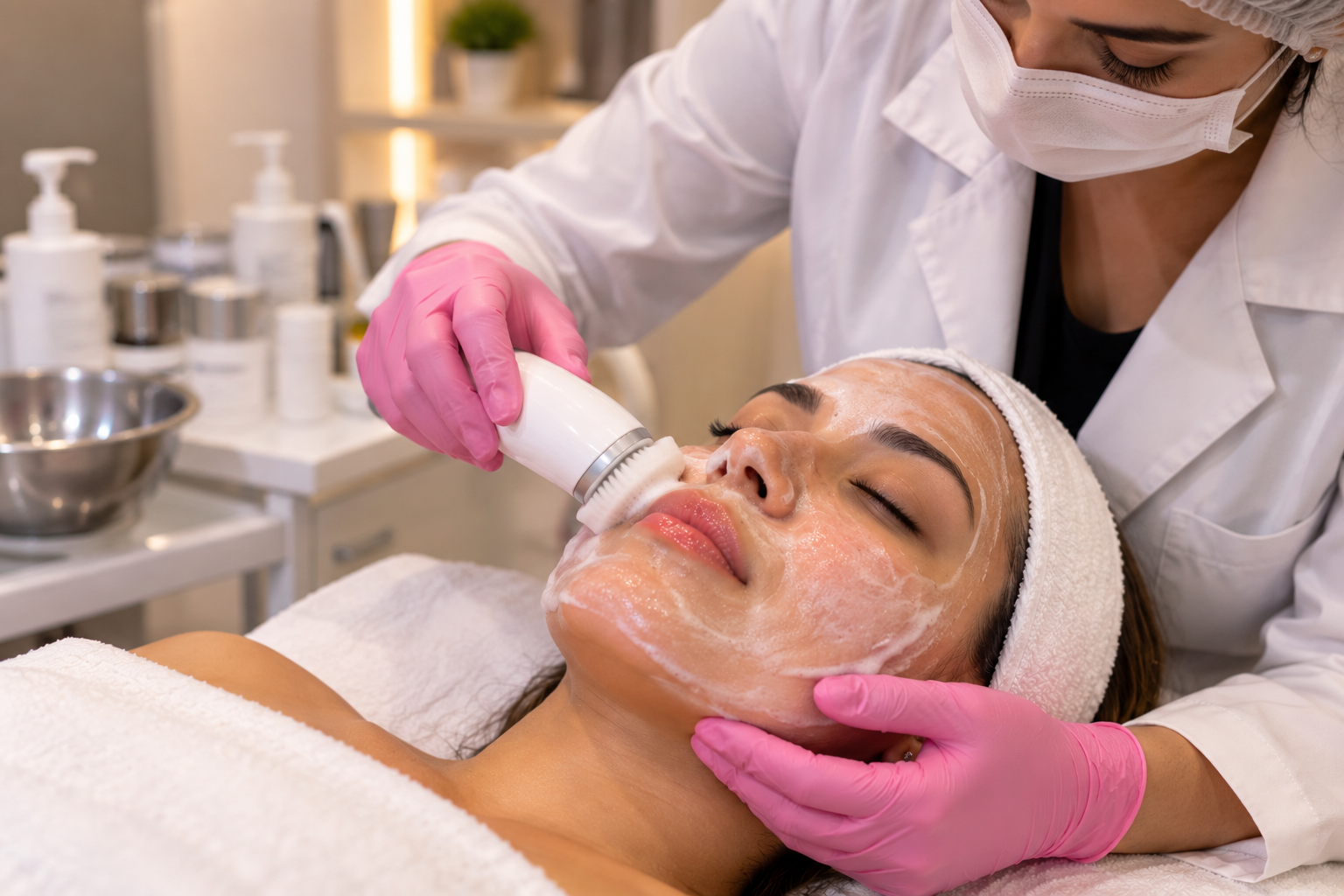 Profissional realizando limpeza de pele